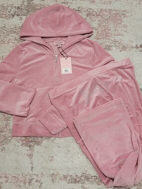 Juicy Couture Rose Velour Hoodie & Pants Set - XL
